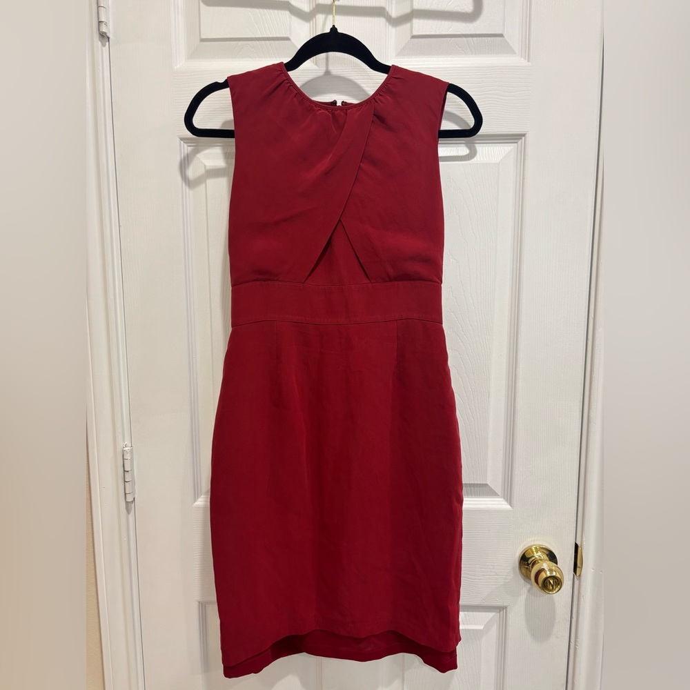 Burberry London Sleeveless Sheath Midi Silk Dress Size US 6 Red Pre Owned